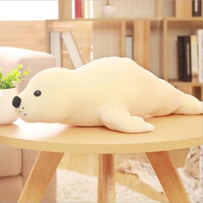 Coussin peluche bébé phoque merveilleusement confortable blanc