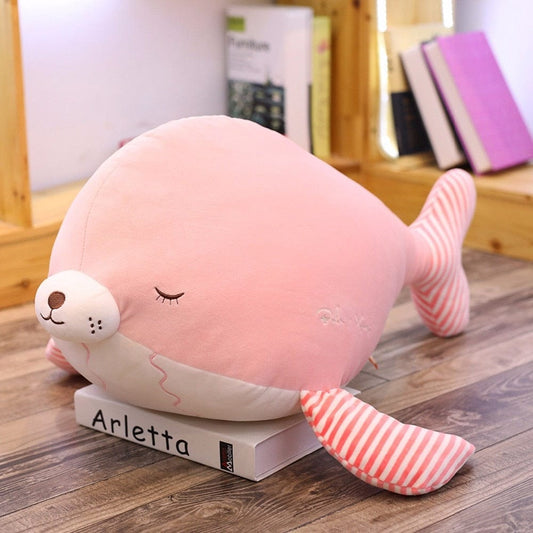 Doudou rose ultra tendre et moelleux en forme de phoque