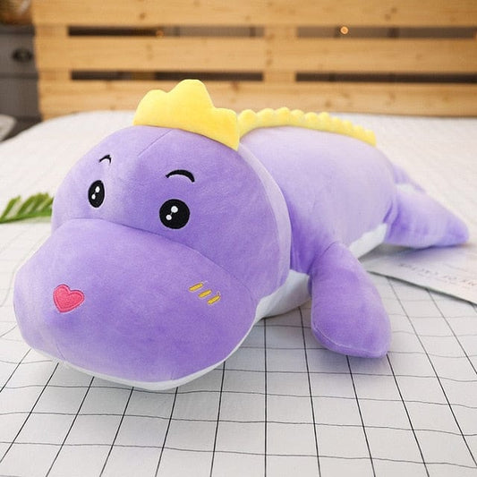 Grosse peluche violette dinosaure aux yeux brillants