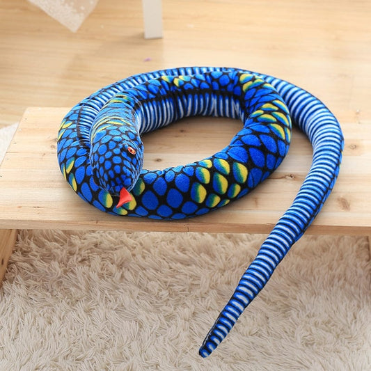Long serpent bleu en peluche pour s'amuser
