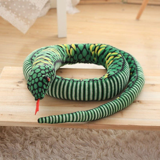Long serpent vert en peluche pour s'amuser