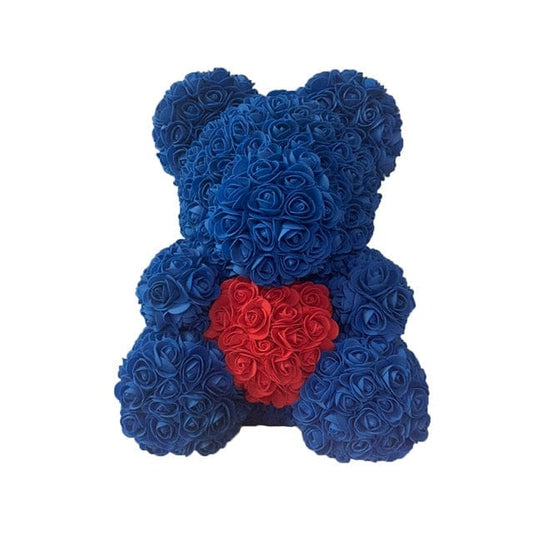 Ours en rose bleu au coeur rouge 40 cm