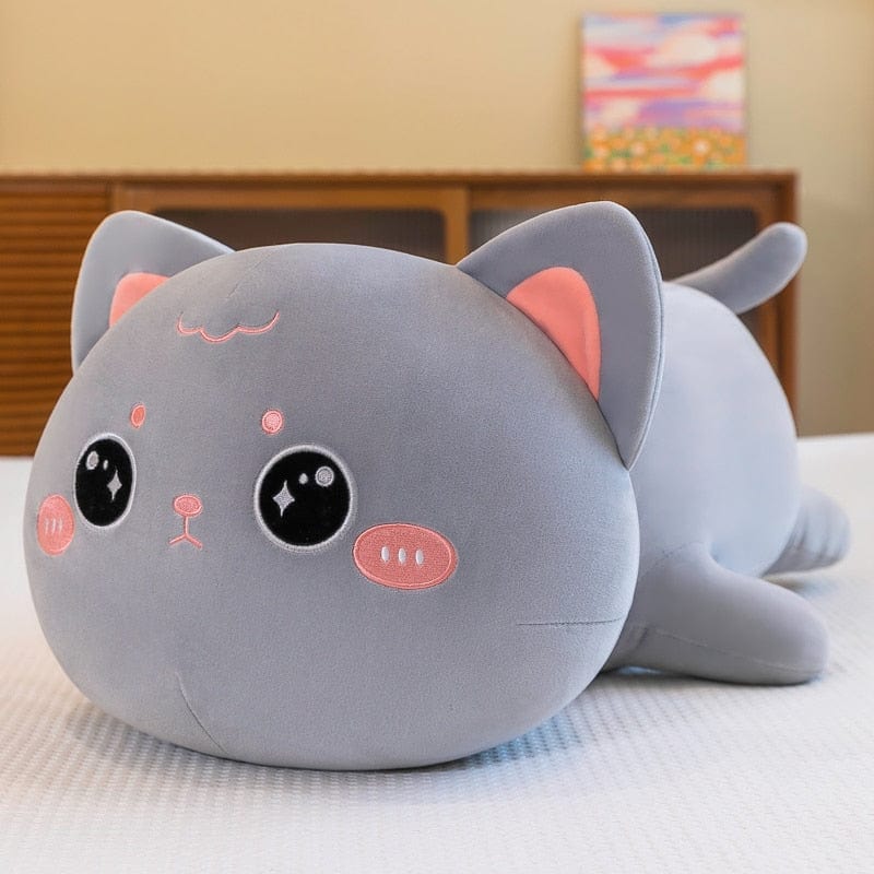 Peluche chat à câlins rondelet 40cm / Gris yeux ouverts