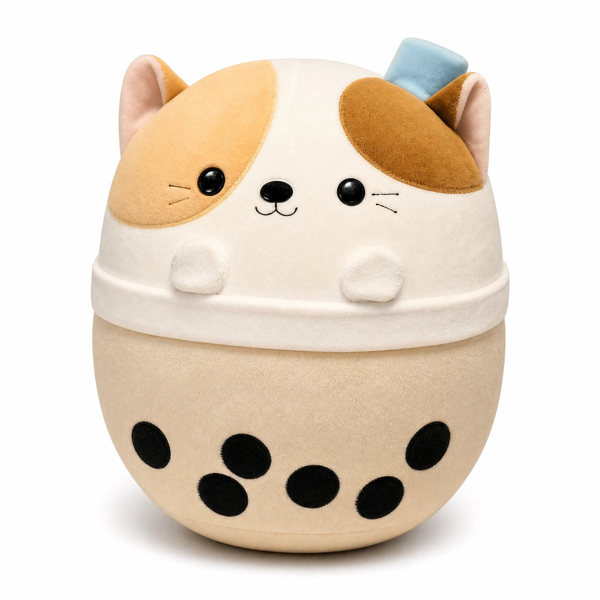 Peluche Chat Bubble Tea Ronde et Moelleuse - Fond blanc