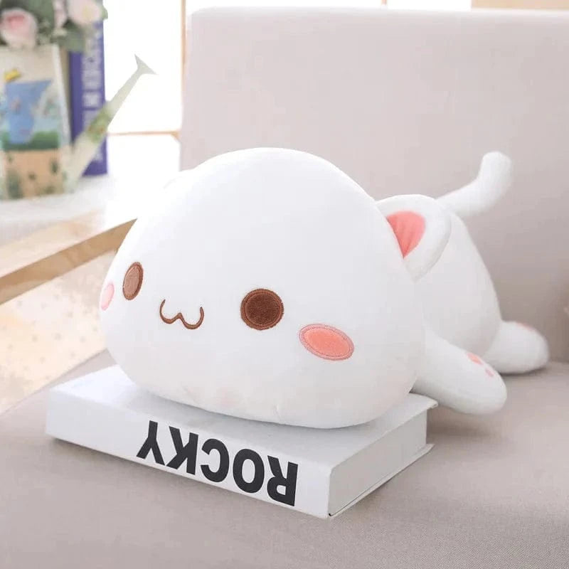 Peluche chat coloré yeux ouverts Blanc / 65cm