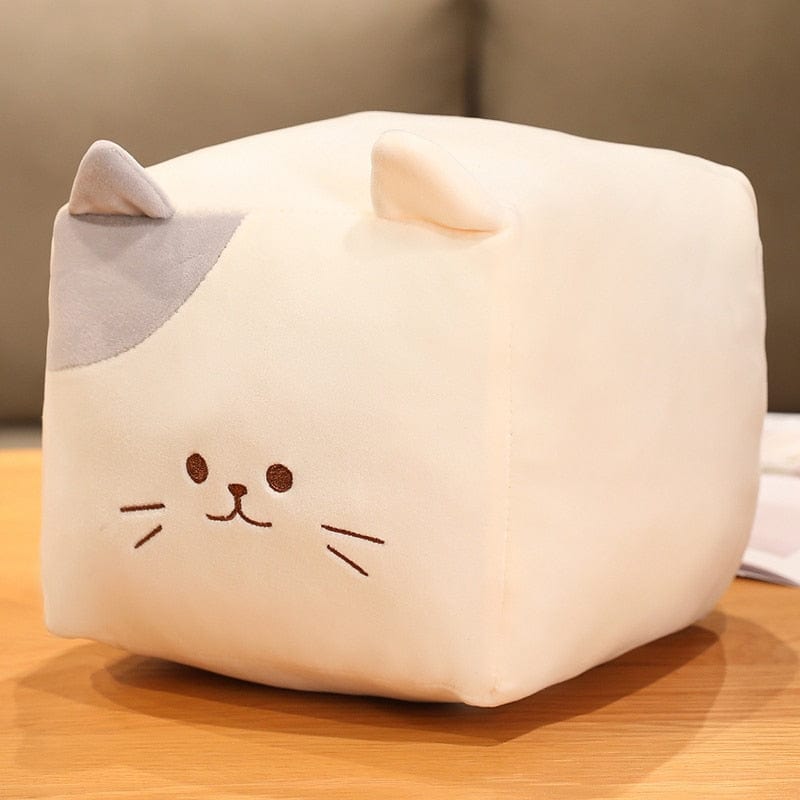 Peluche chat en forme de boîte 25cm / Blanc