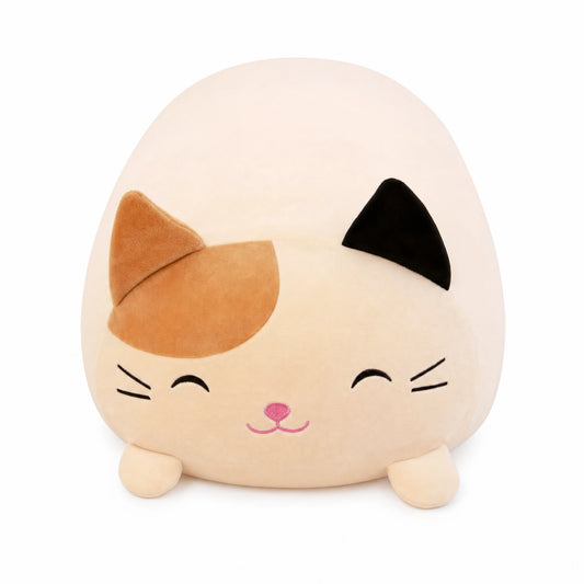 Peluche Chat Squishmallow Bicolore Beige et Blanc - Fond blanc