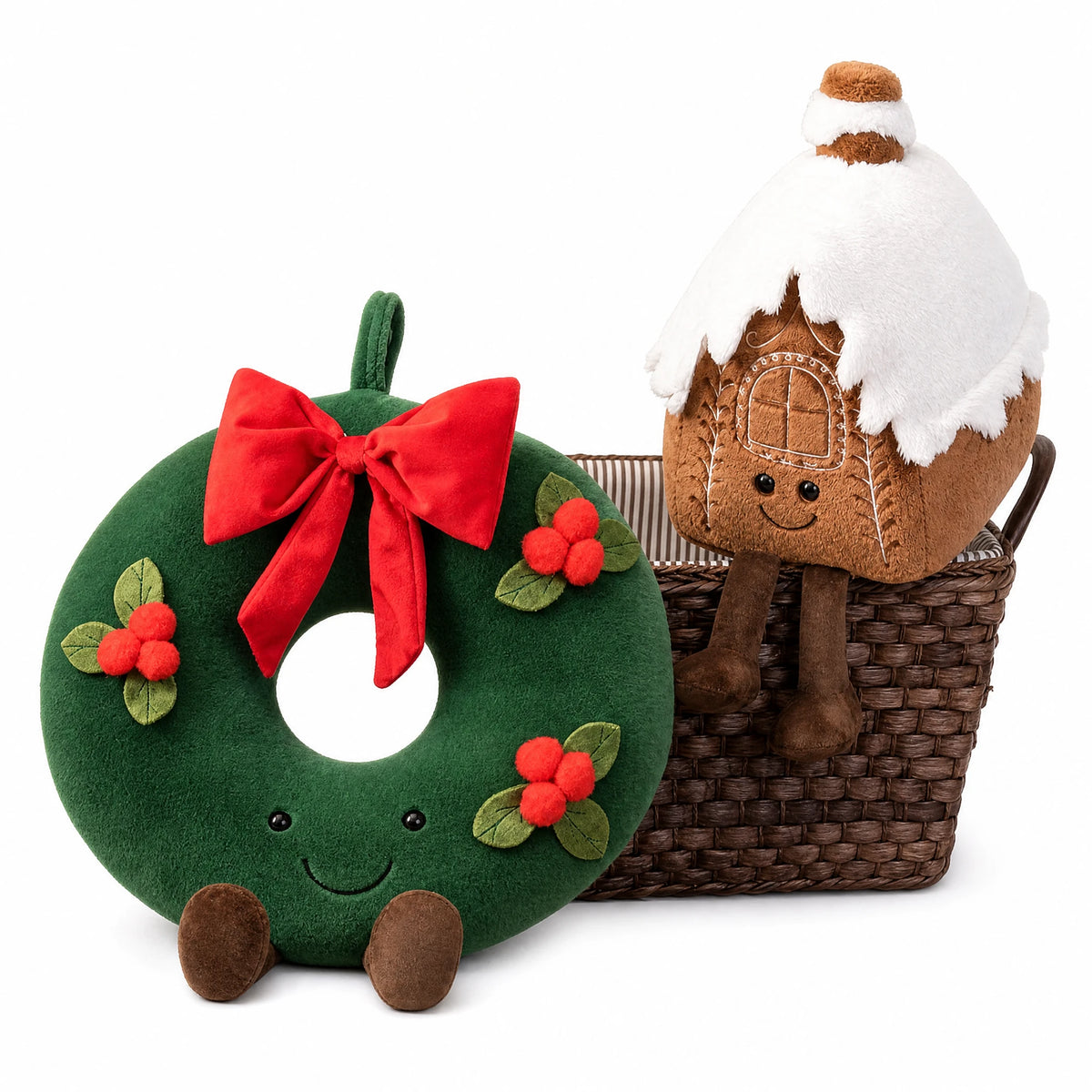 Peluche de Noël Décorative Couronne et Maisonnette - Fond blanc