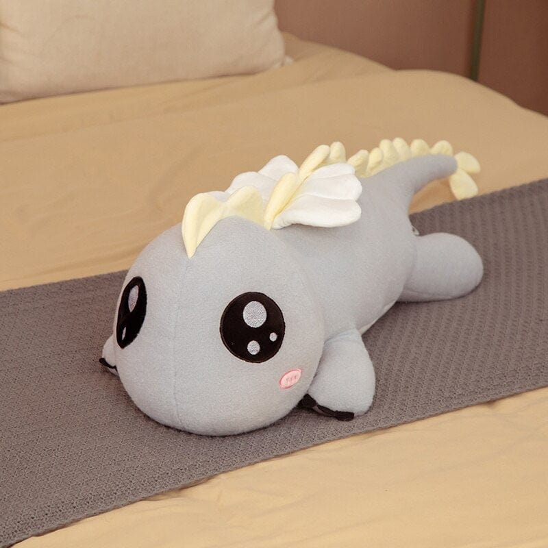 Peluche dragon géant aux gros yeux 90cm / Gris