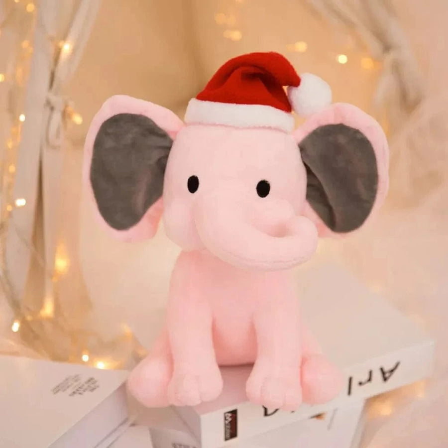 Peluche éléphant de noël avec sa trompe tordue Rose / 25cm