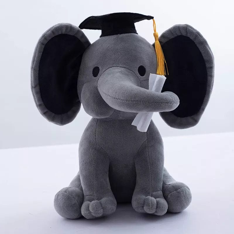 Peluche Éléphant diplômé avec sa Trompe Tordue Grise