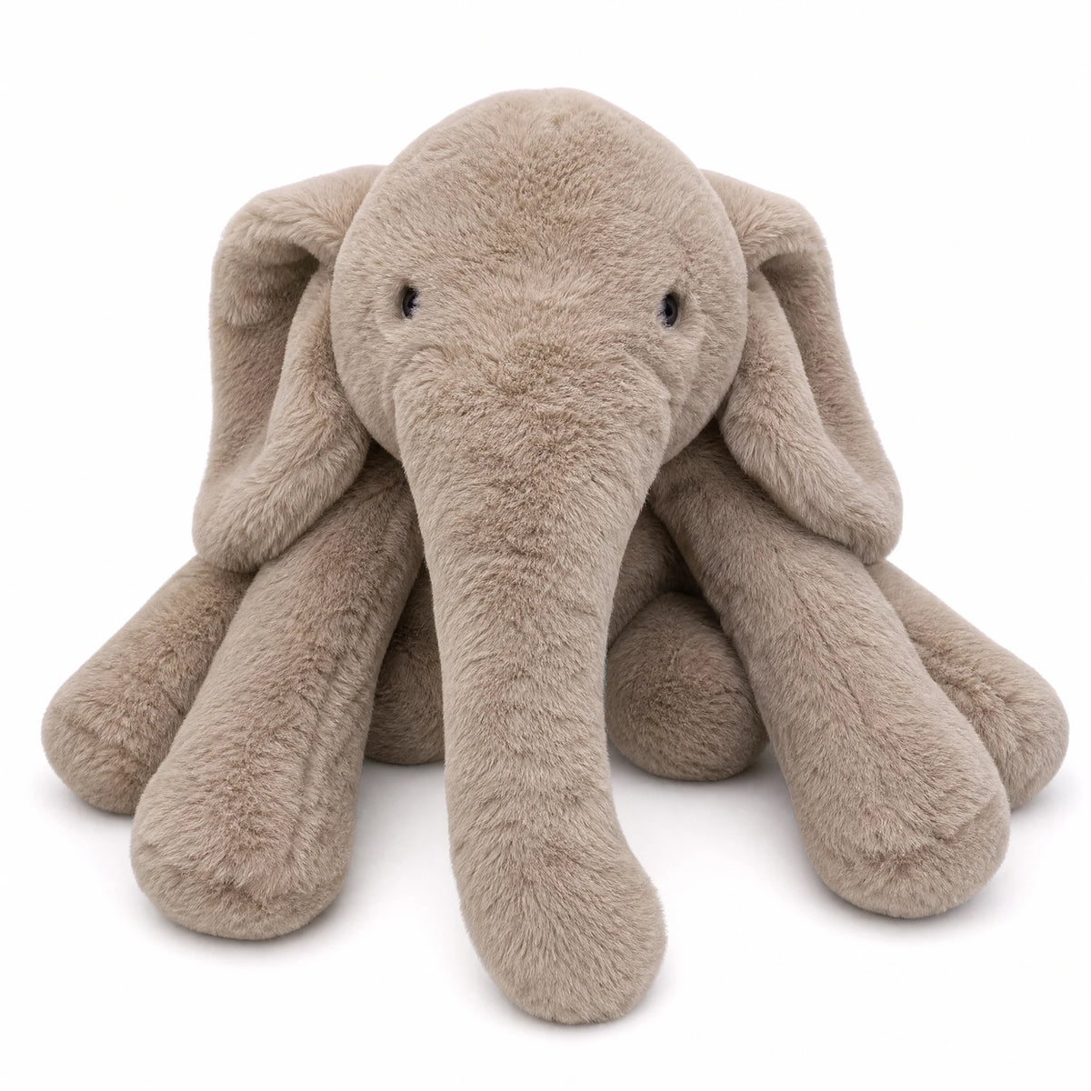 Peluche Éléphant Géante Grise au Toucher Ultra Doux - Fond blanc