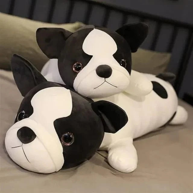 Peluche géante chien dressé noir et blanc