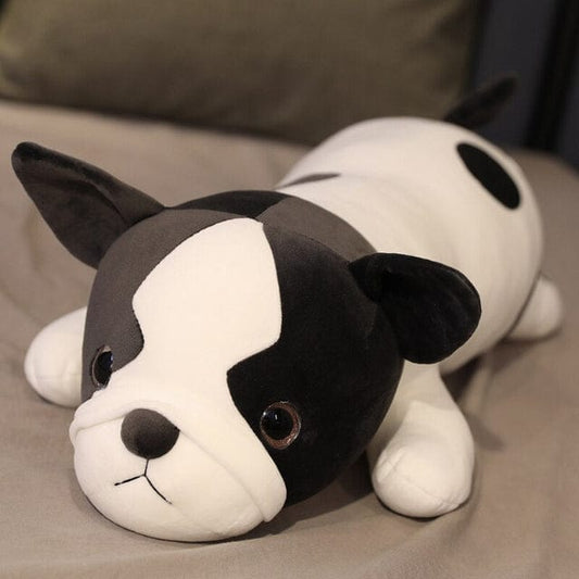 Peluche géante chien dressé noir et blanc