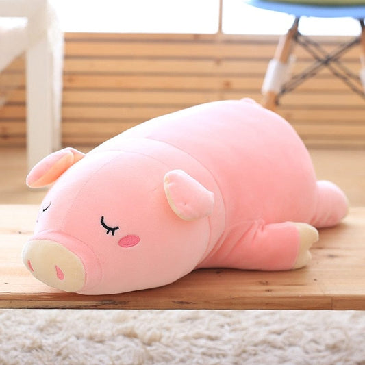 Peluche géante cochon endormie moelleuse
