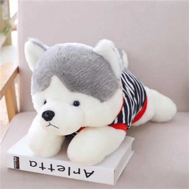 Peluche géante Husky habillé d'un T-shirt ultra-mignon