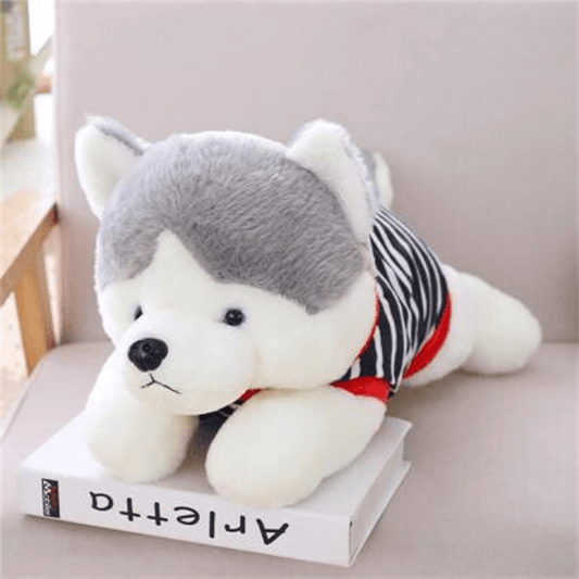 Peluche géante Husky habillé d'un T-shirt ultra-mignon