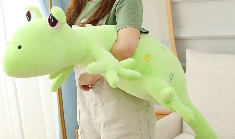Peluche géante reptile aux gros yeux Lézard vert / 100 CM