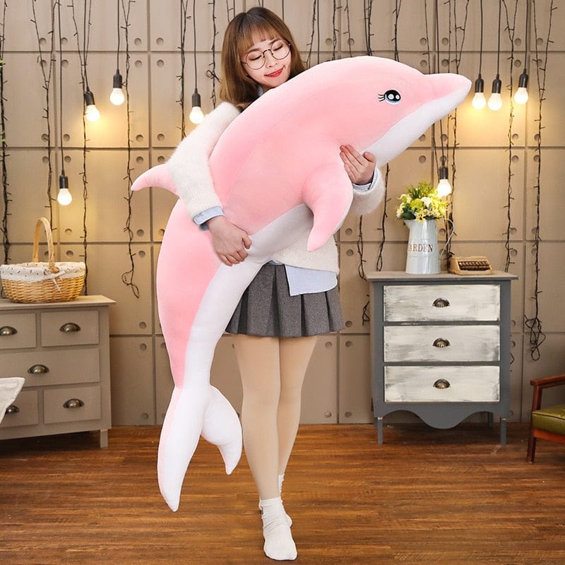 Peluche géante rose dauphin câlin