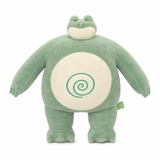 Peluche grenouille géante bodybuildée avec spirale ventrale - Fond blanc