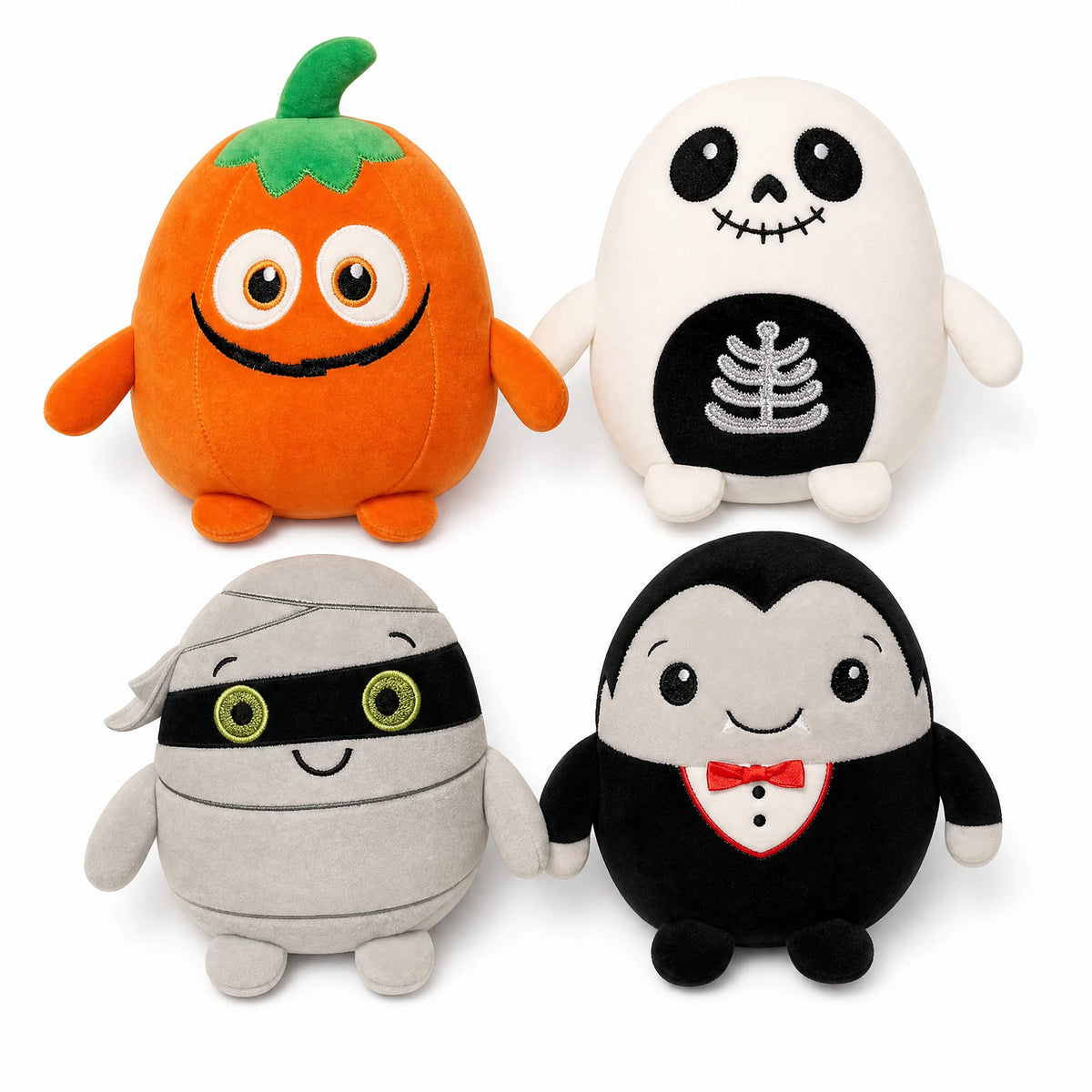 Peluche Halloween - Lot de 4 Personnages Festifs - Fond blanc