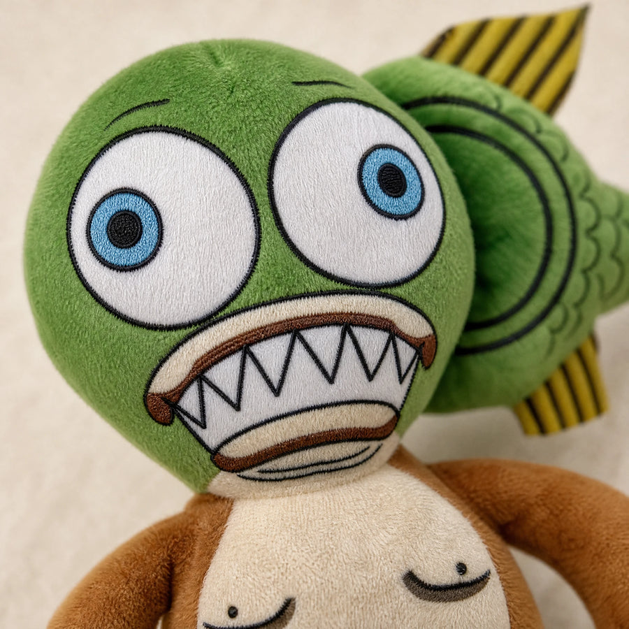 Peluche Hybride Originale Ours et Poisson – Personnage Mème - Détail matière