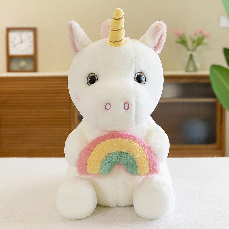 Peluche licorne arc-en-ciel douce avec corne doré Blanc / 30cm
