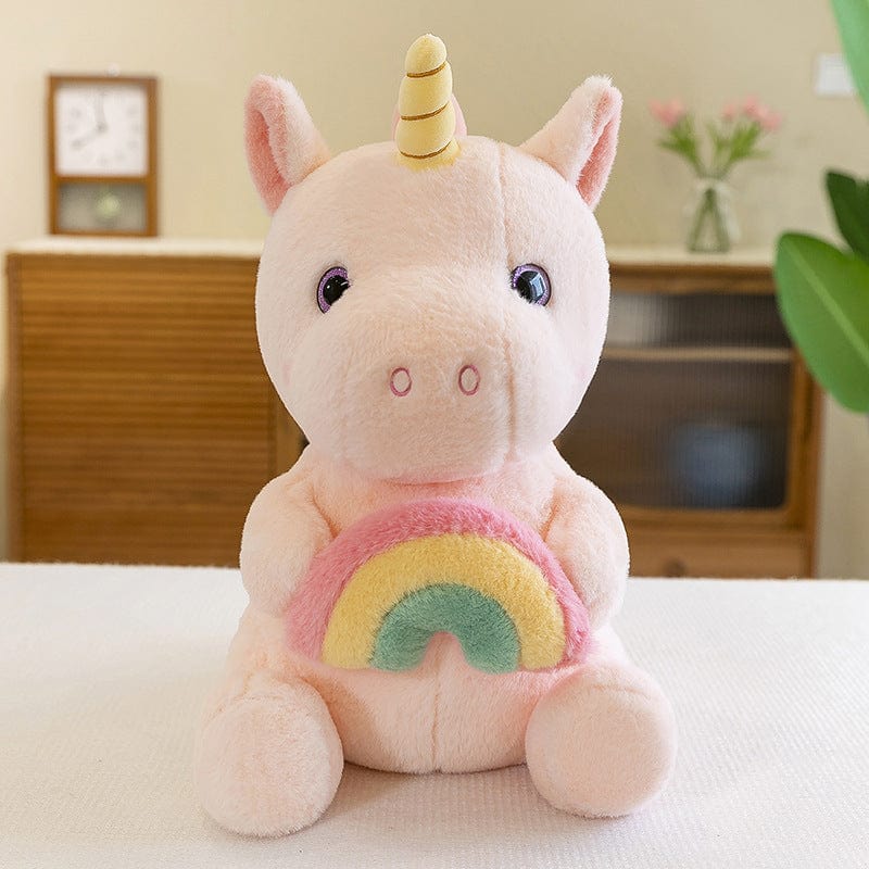 Peluche licorne arc-en-ciel douce avec corne doré Rose / 30cm
