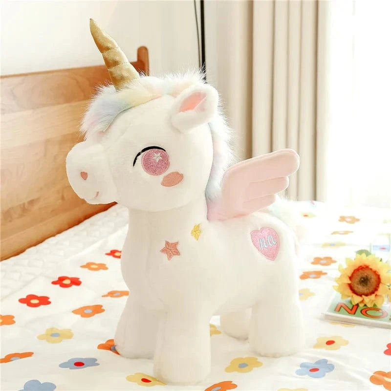 Peluche licorne blanche étoilée avec ailes et corne dorée Rose / 55cm