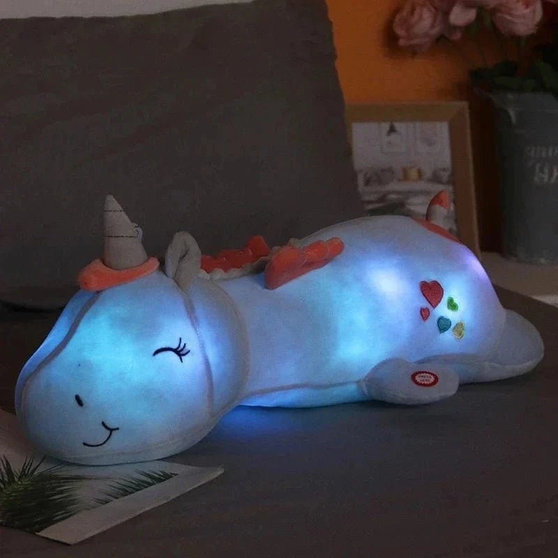 Peluche licorne bleu veilleuse lumineuse et magique
