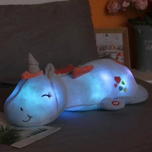 Peluche licorne bleu veilleuse lumineuse et magique