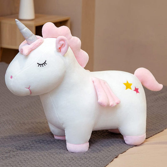 Peluche licorne coloré aux yeux fermés avec cornet argenté magiques Rose / 20cm
