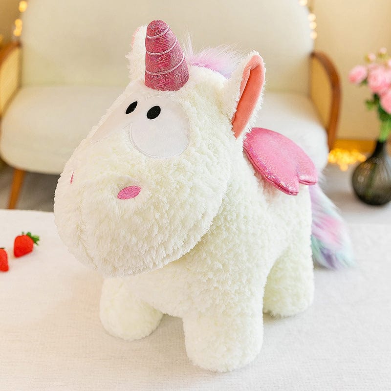 Peluche licorne coloré magique avec ailes pailletées Blanc / 30cm