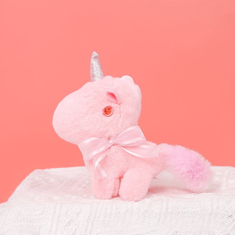 Peluche licorne miniature douce avec nœud et cornet pailleté Rose