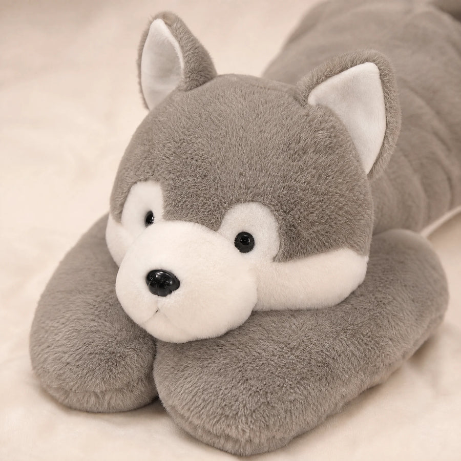 Peluche Loup Allongée Grise Ultra-Douce pour Câlins - Détail matière