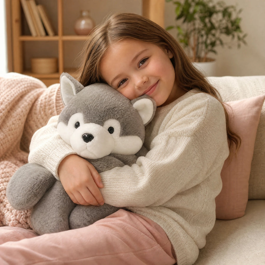 Peluche Loup Allongée Grise Ultra-Douce pour Câlins - Utilisation du produit