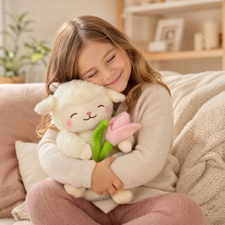 Peluche mouton blanc avec tulipe rose - Utilisation du produit