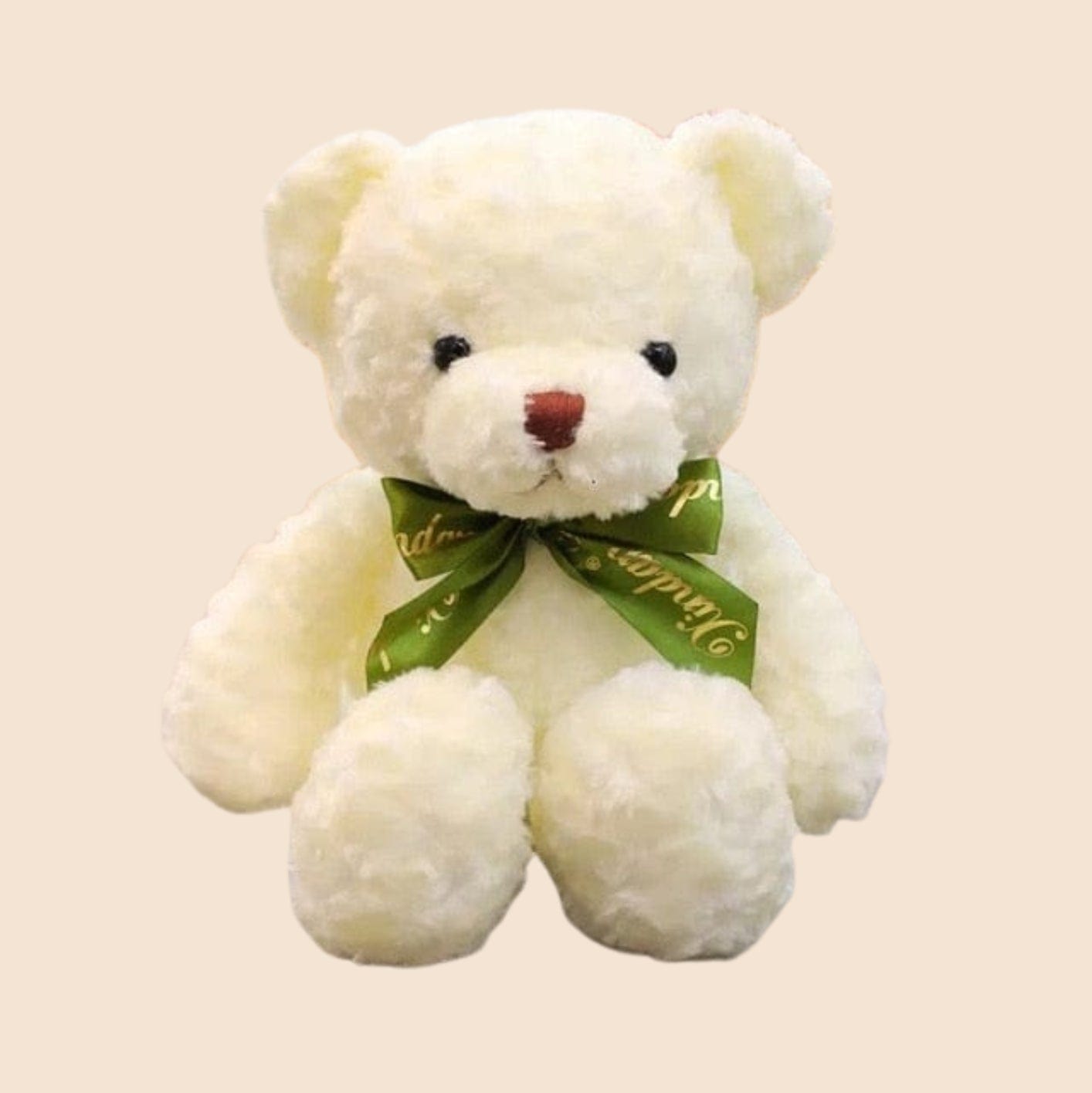 Peluche Nounours Crème 🎀 | Douceur Chic avec Ruban Vert