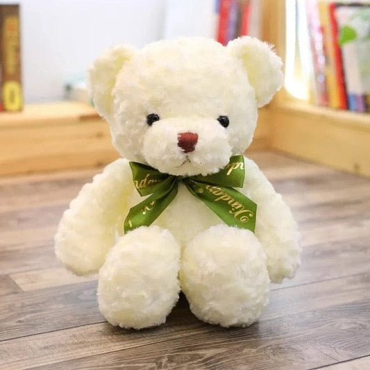 Peluche Nounours Crème 🎀 | Douceur Chic avec Ruban Vert 30 CM
