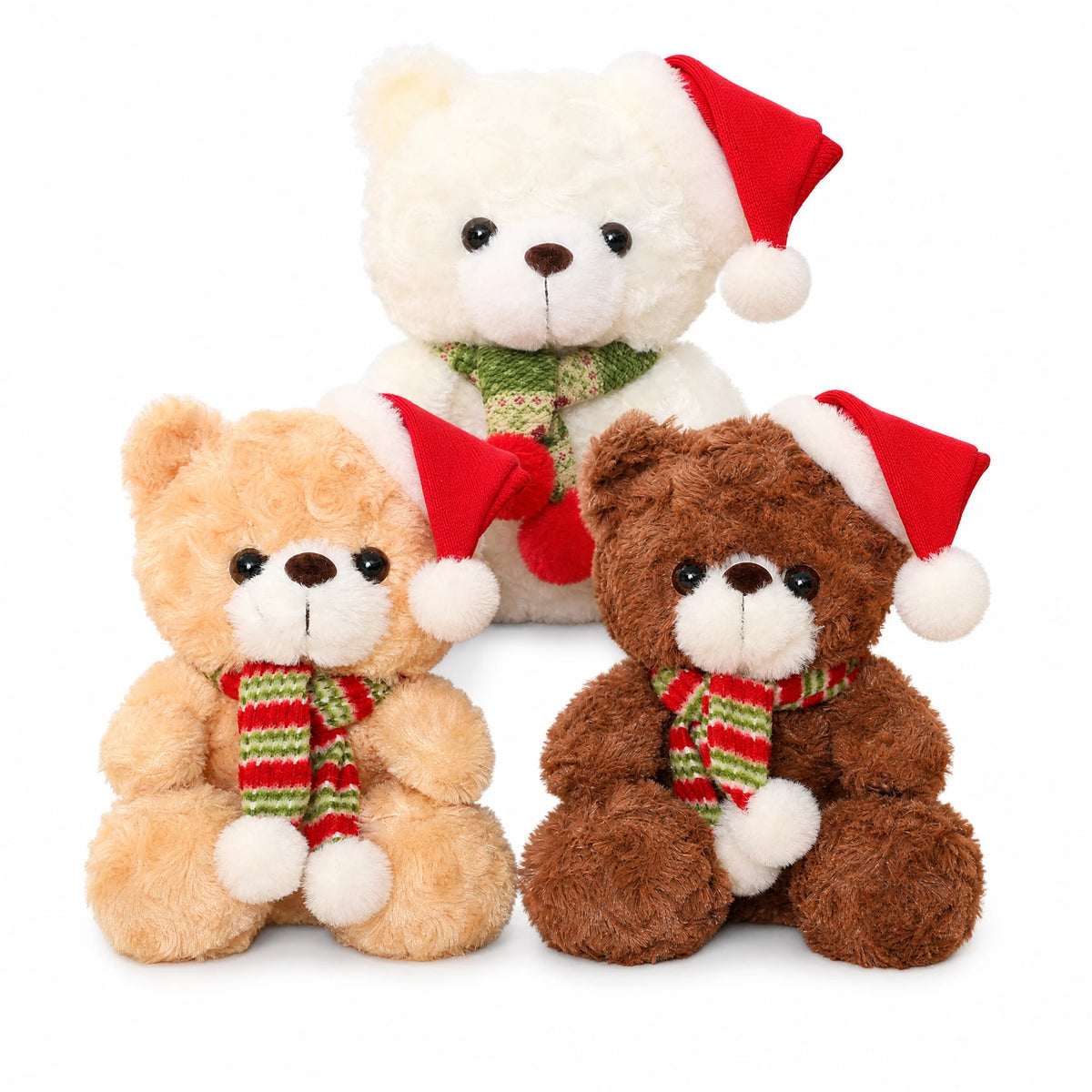 Peluche Ourson de Noël avec Bonnet Rouge et Écharpe - Fond blanc