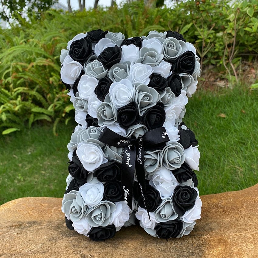 Peluche ourson en rose bicolore Saint-Valentin Blanc/Noir / Sans boîte