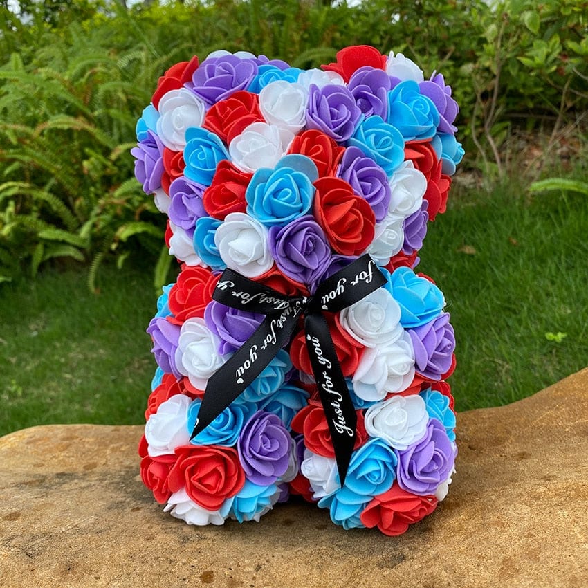 Peluche ourson en rose bicolore Saint-Valentin Bleu/Blanc/Rouge / Sans boîte
