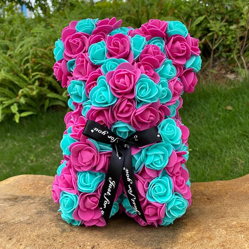 Peluche ourson en rose bicolore Saint-Valentin Bleu/Rose/Violet / Sans boîte