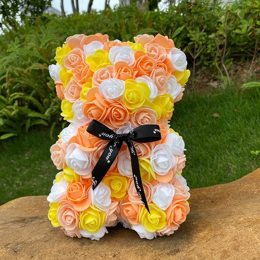 Peluche ourson en rose bicolore Saint-Valentin Jaune/Blanc / Sans boîte