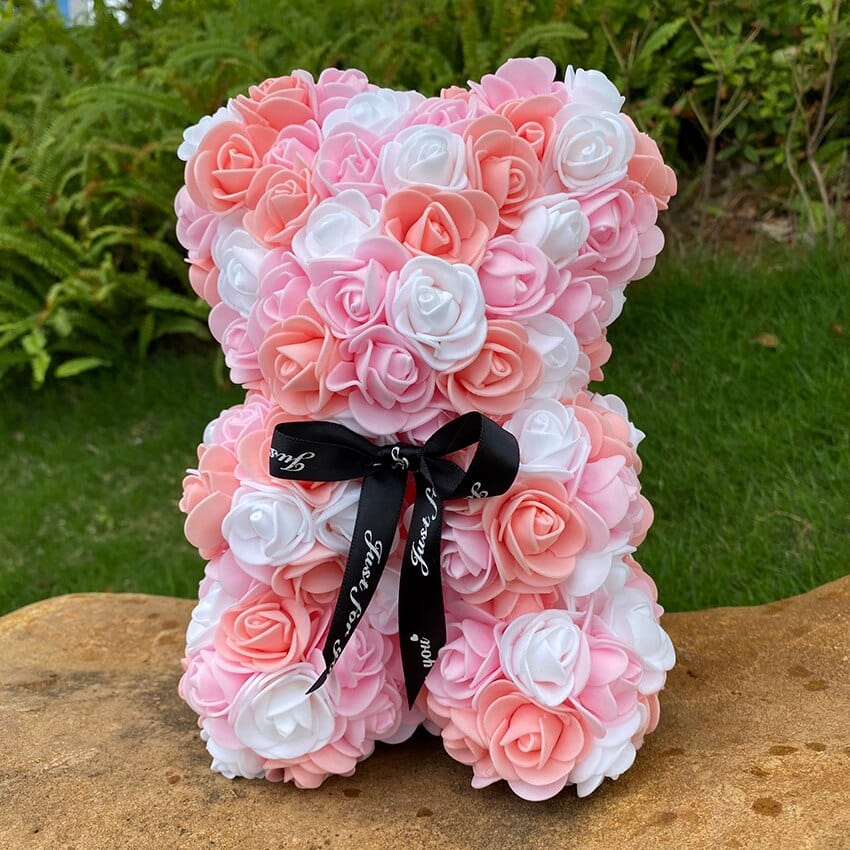 Peluche ourson en rose bicolore Saint-Valentin Rose/Blanc / Sans boîte