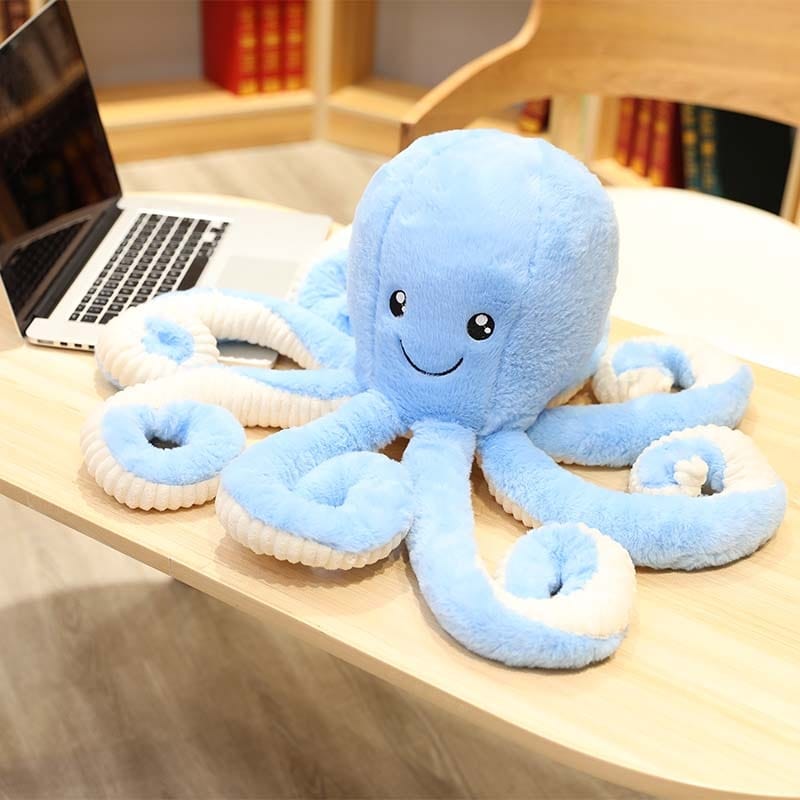 Peluche pieuvre contente et colorée 18cm / Bleu