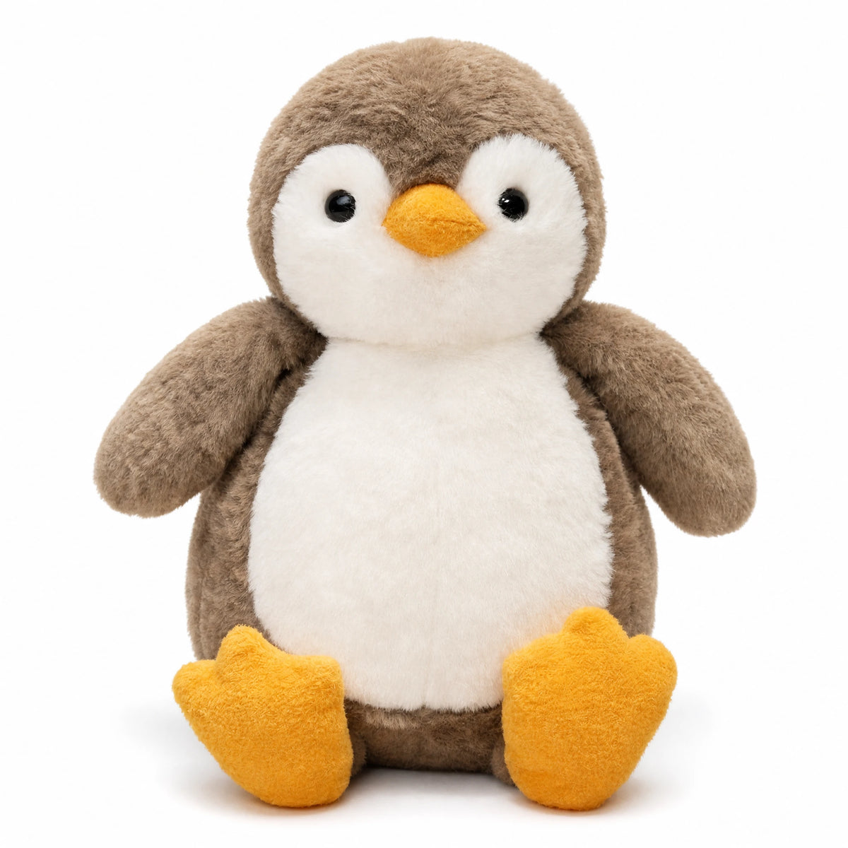 Peluche Pingouin Beige et Blanc Ultra Douce - Fond blanc