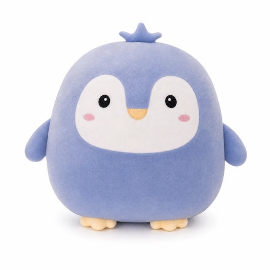 Peluche pingouin kawaii ronde et moelleuse bleu ciel - Fond blanc