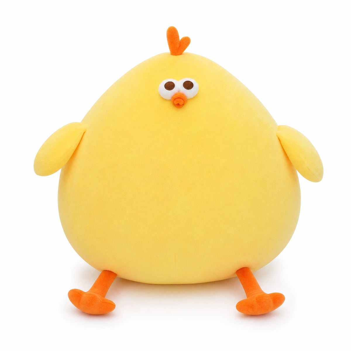 Peluche Poussin Géant Jaune Forme Rebondie et Pattes Orange - Fond blanc