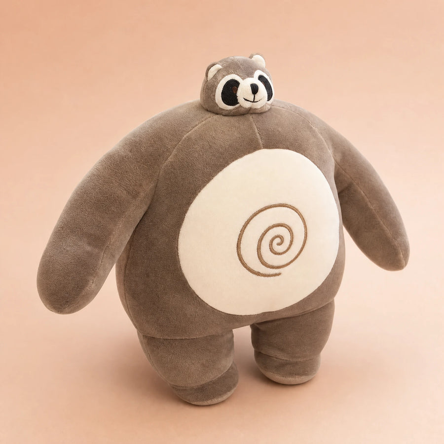 Peluche Raton Laveur aux Longs Bras Musclés - Fond beige rosé, autre angle